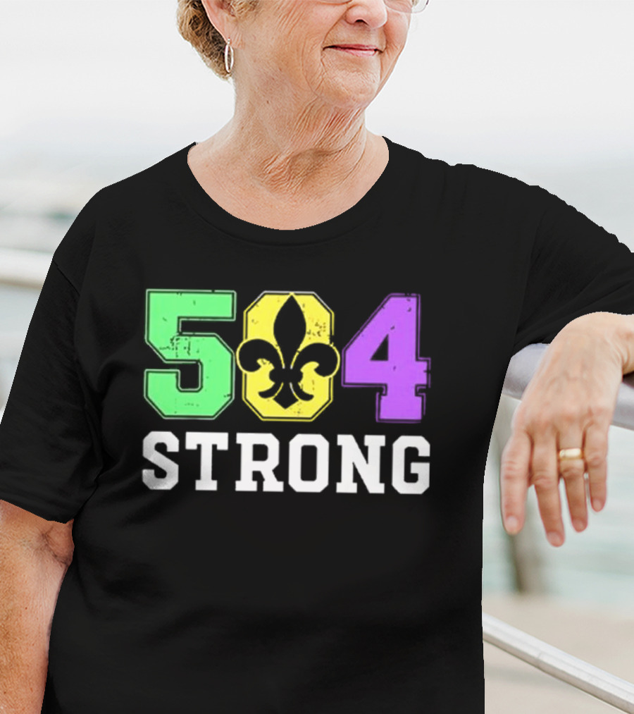 New Orleans 504 Strong Fleur-de-Lis Green Yellow Purple T-Shirt