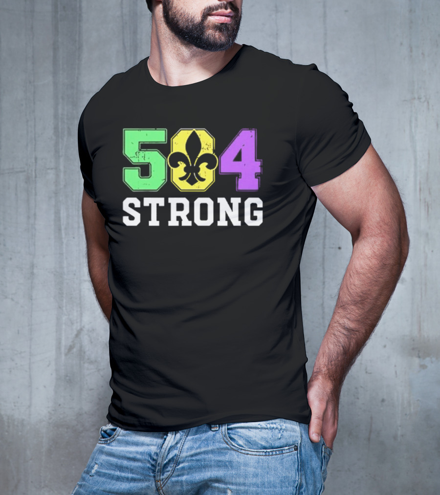 New Orleans 504 Strong Fleur-de-Lis Green Yellow Purple T-Shirt