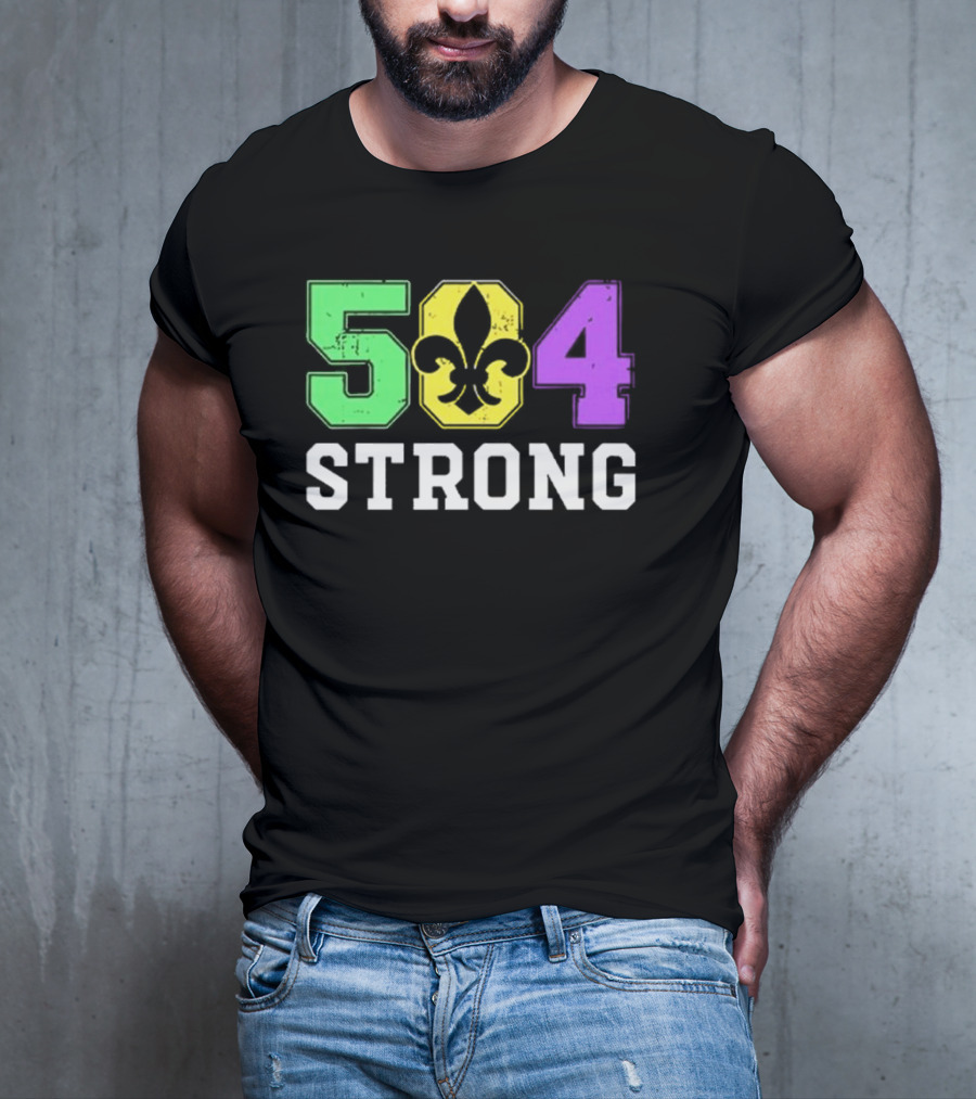 New Orleans 504 Strong Fleur-de-Lis Green Yellow Purple T-Shirt