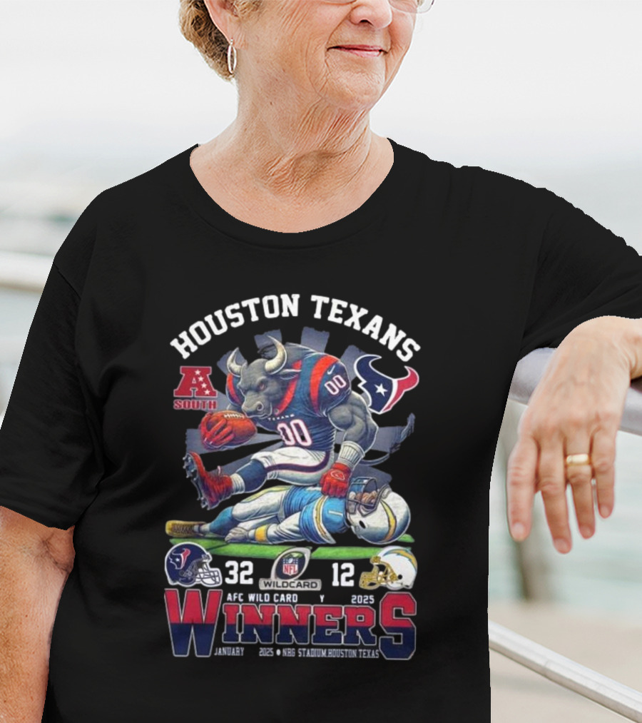 Houston Texans AFC South Wild Card Winners 2025 NFL Mascot 32-12 T-Shirt