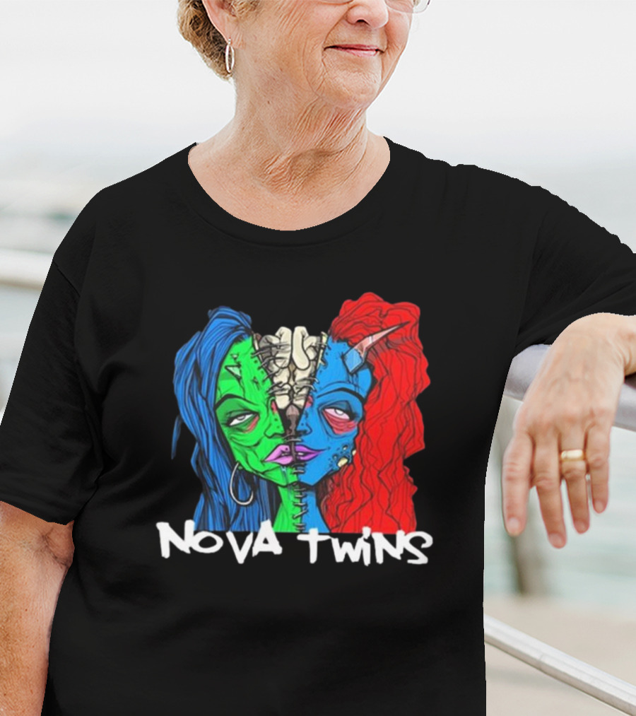 Nova Twins Monster Head Blue Green Red Hair Two-Faced Artwork T-Shirt