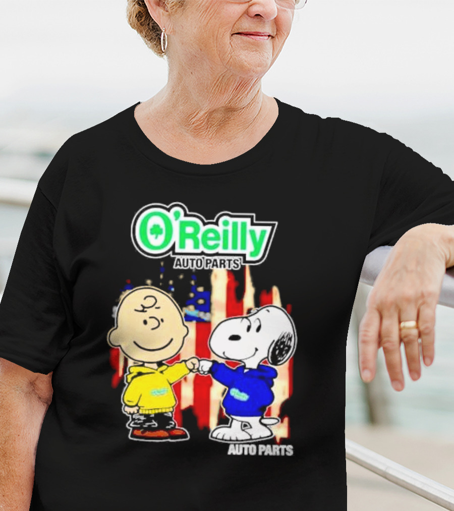 O’Reilly Auto Parts Charlie Brown Snoopy American Flag T-Shirt