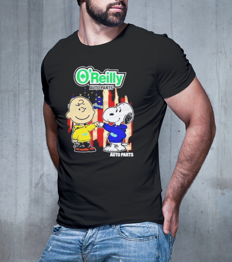 O’Reilly Auto Parts Charlie Brown Snoopy American Flag T-Shirt