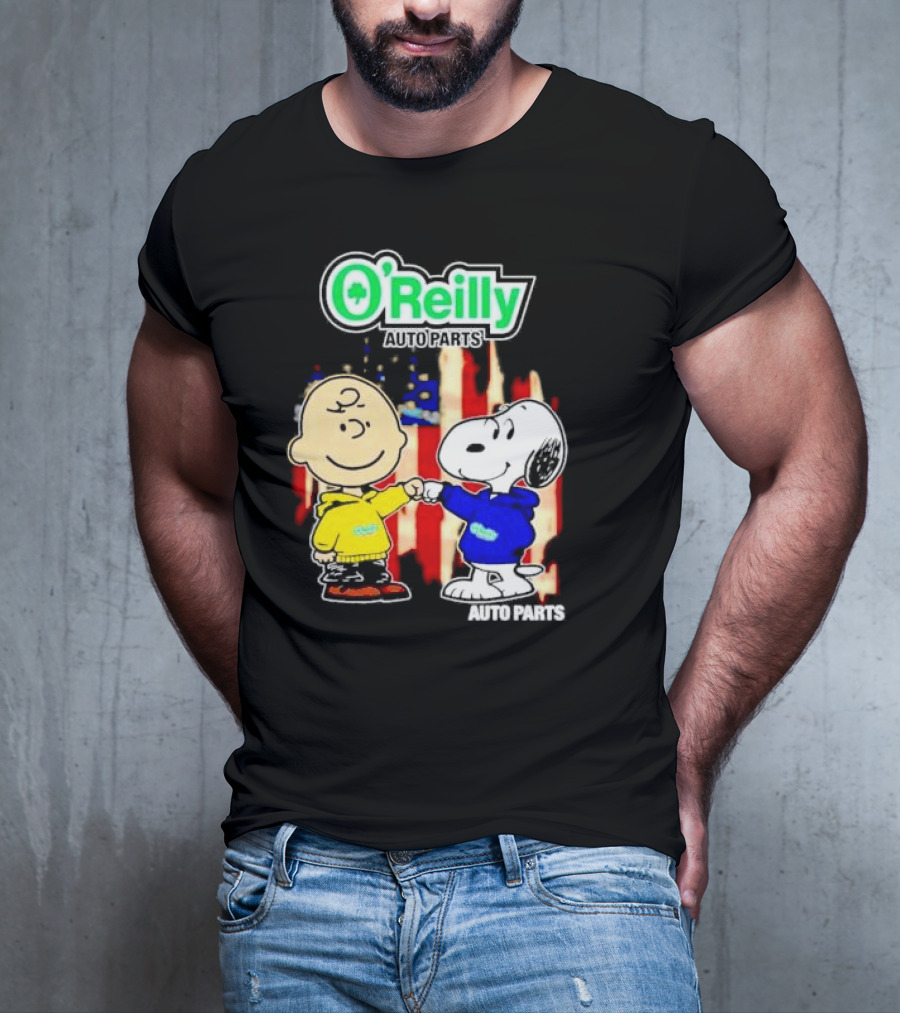O’Reilly Auto Parts Charlie Brown Snoopy American Flag T-Shirt