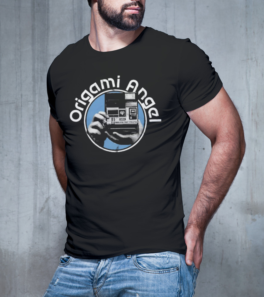 Origami Angel Polaroid Camera Blue Circle T-Shirt
