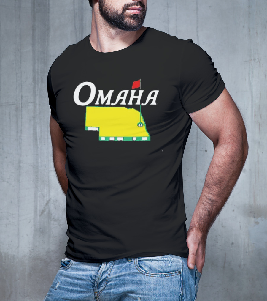 Omaha Nebraska Masters Golf State Map With Pin Flag T-Shirt