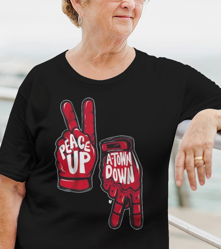 Peace Up A-Town Down Red Gloves Graphic T-Shirt