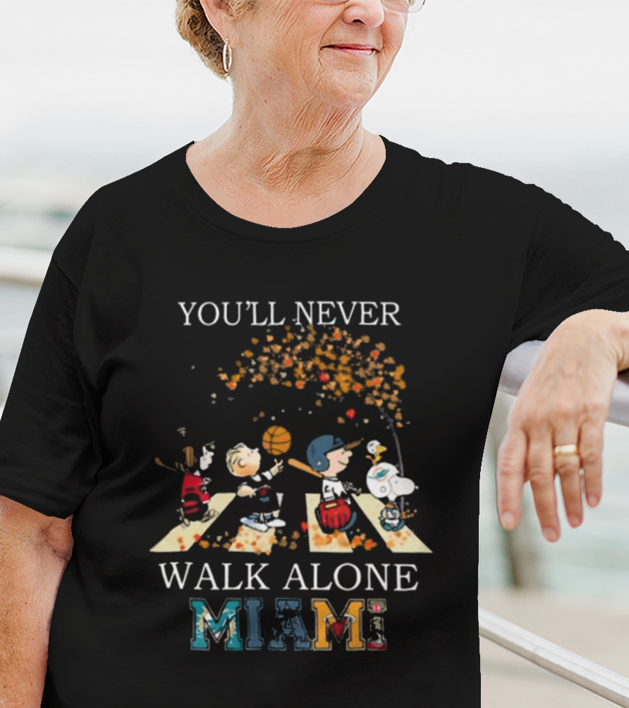 You’ll Never Walk Alone Miami Peanuts Characters Baseball Crossing Abbey Road T-Shirt