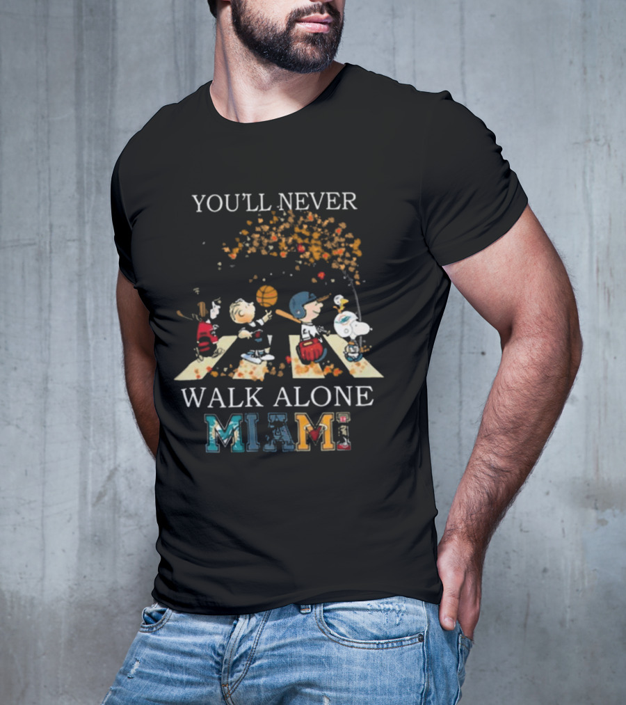You’ll Never Walk Alone Miami Peanuts Characters Baseball Crossing Abbey Road T-Shirt