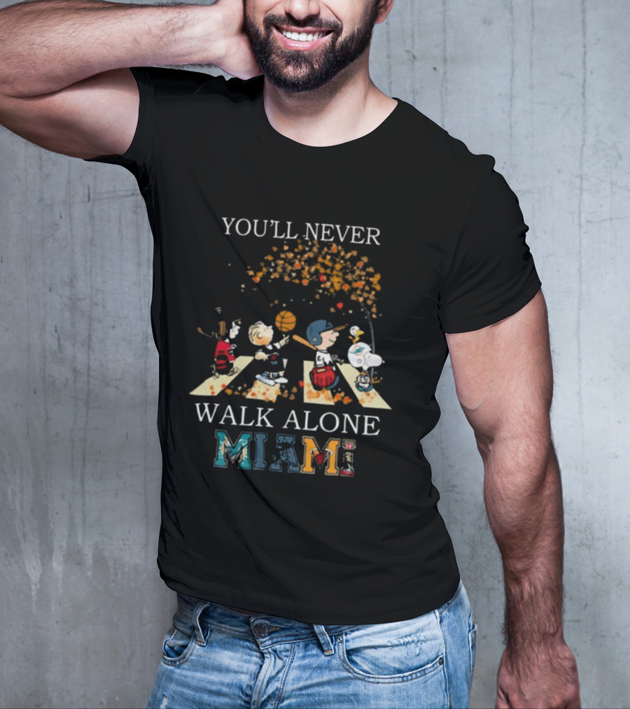 You’ll Never Walk Alone Miami Peanuts Characters Baseball Crossing Abbey Road T-Shirt