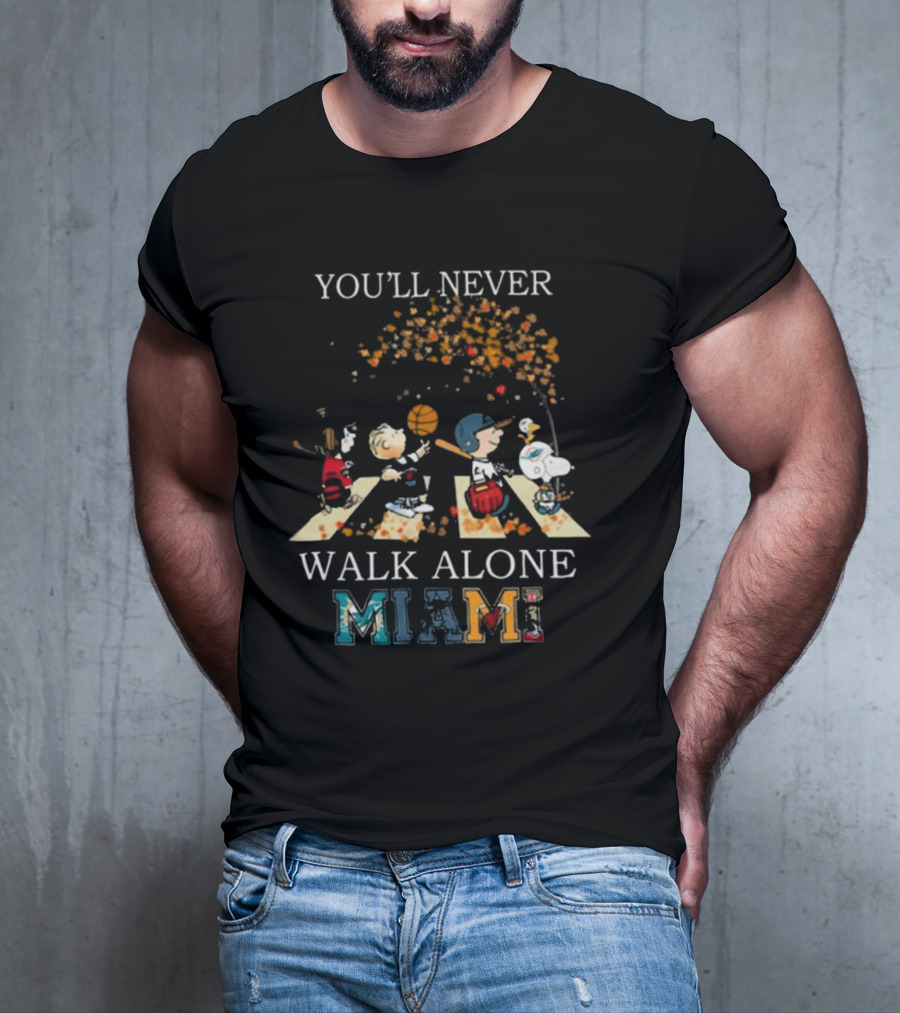 You’ll Never Walk Alone Miami Peanuts Characters Baseball Crossing Abbey Road T-Shirt