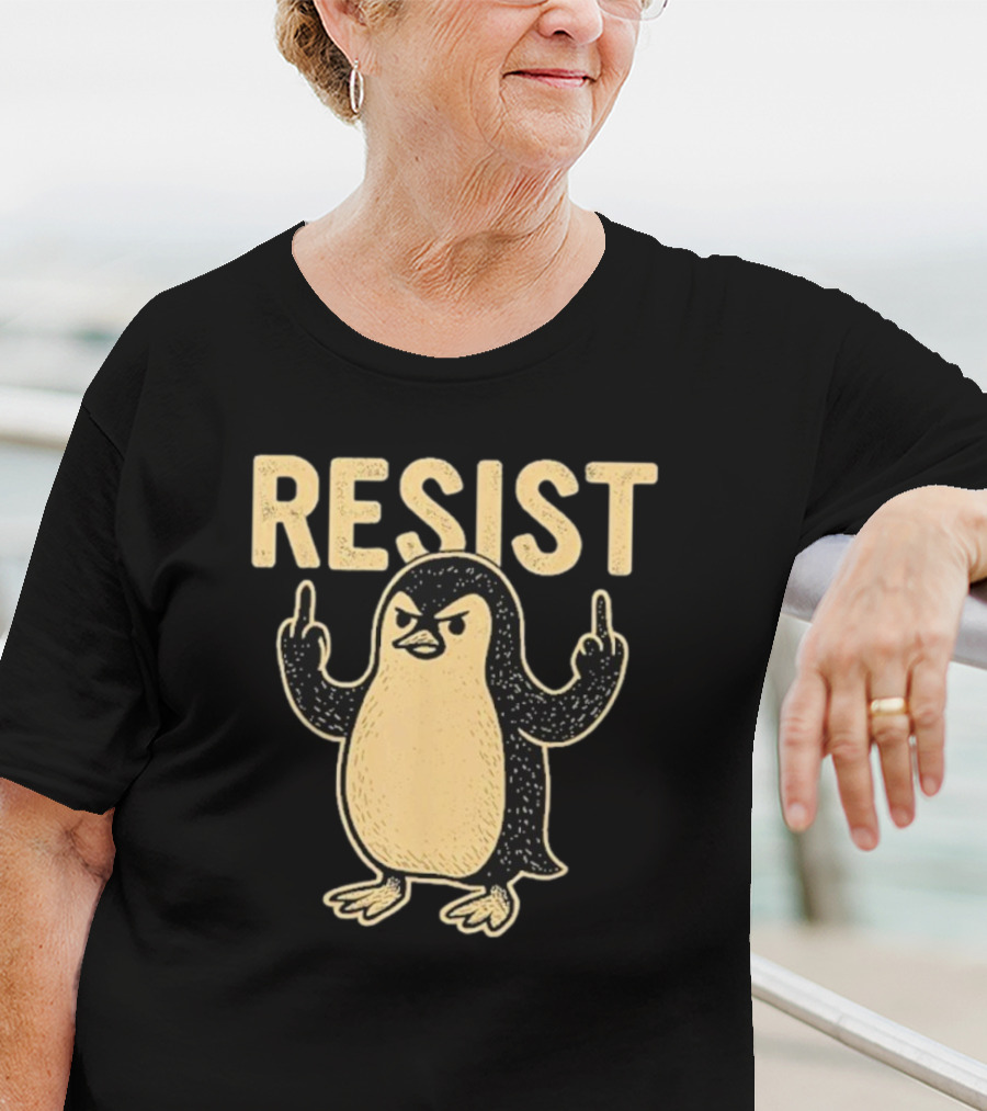 Resist Penguin Middle Finger Protest Symbol T-Shirt