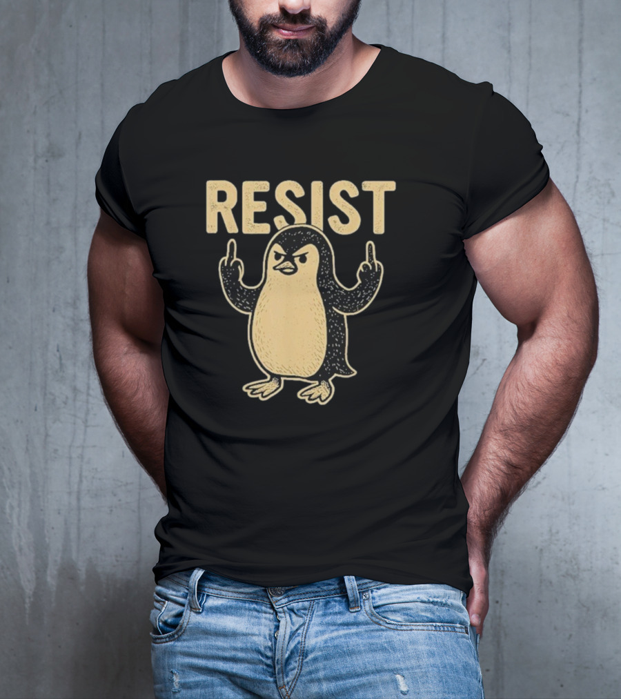 Resist Penguin Middle Finger Protest Symbol T-Shirt
