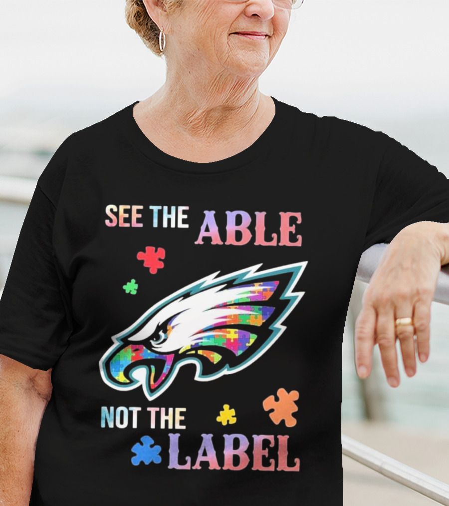 Philadelphia Eagles Autism See The Able Not The Label Puzzle Logo T-Shirt