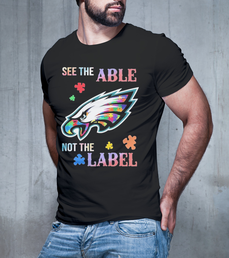 Philadelphia Eagles Autism See The Able Not The Label Puzzle Logo T-Shirt