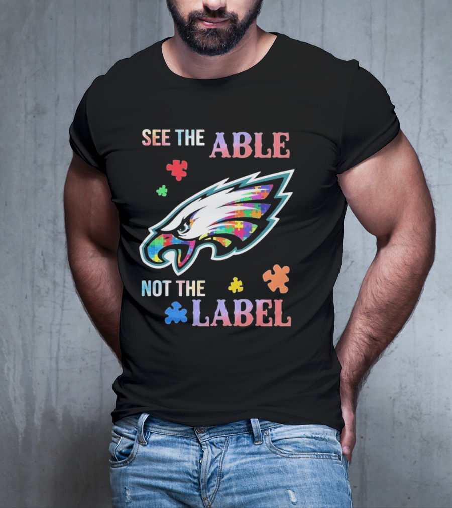Philadelphia Eagles Autism See The Able Not The Label Puzzle Logo T-Shirt