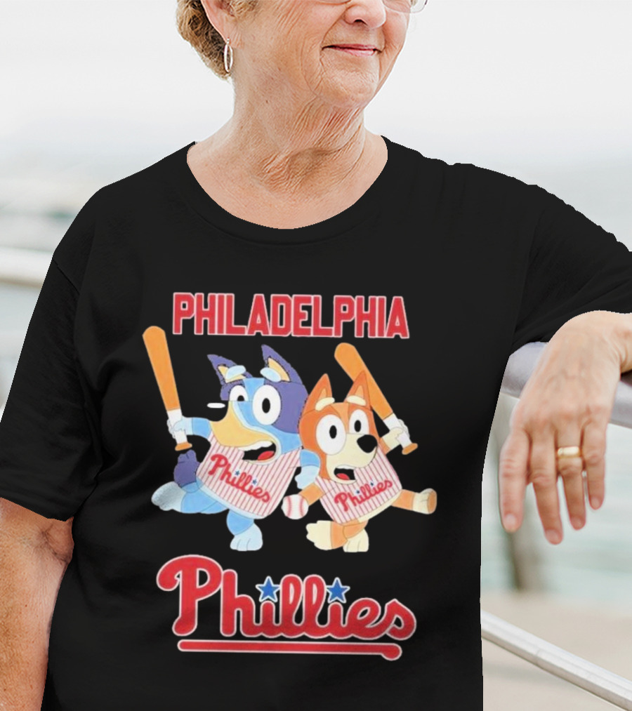 Philadelphia Phillies Bluey Cartoon Characters Baseball Theme T-Shirt
