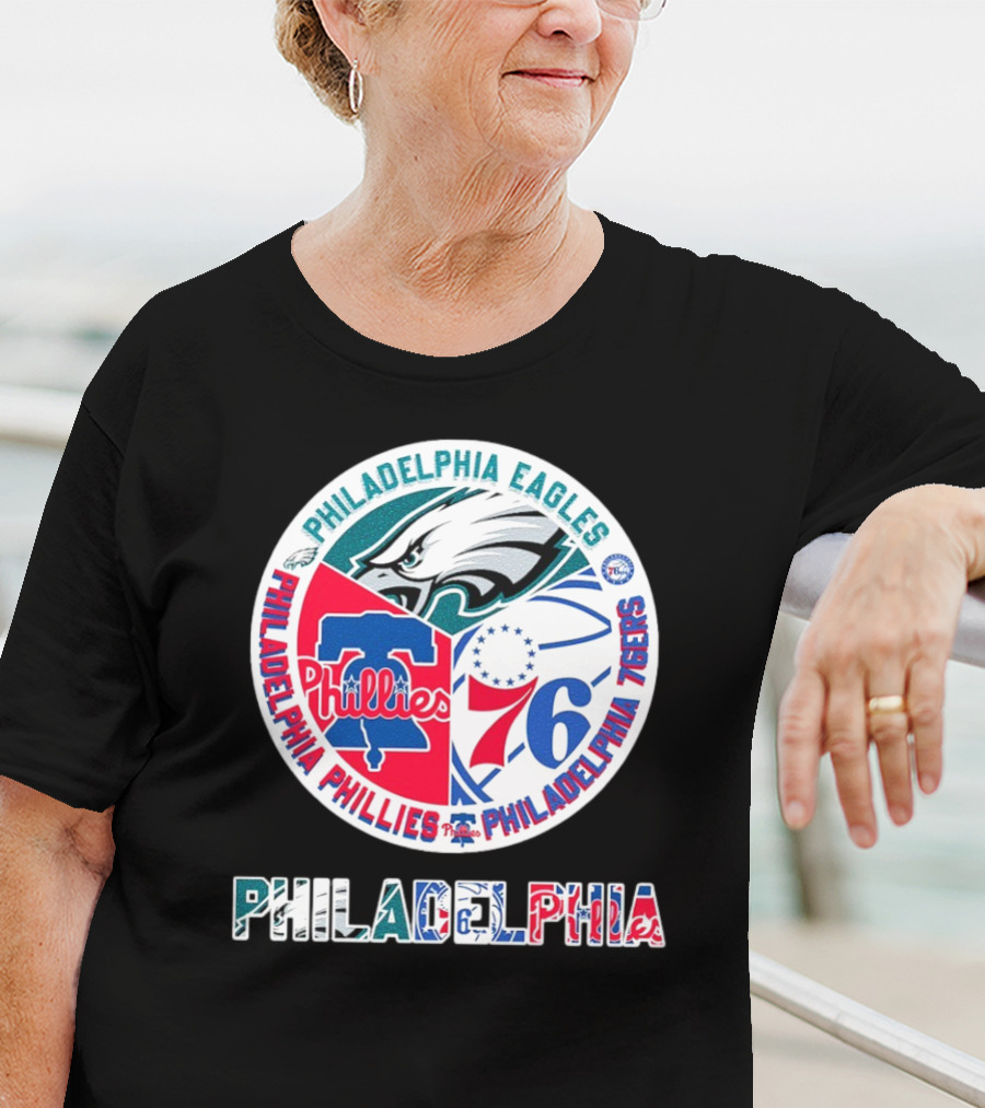 Philadelphia Eagles Phillies 76ers Circular Emblem T-Shirt