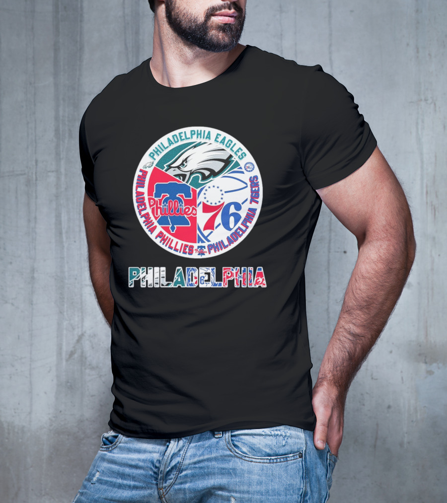 Philadelphia Eagles Phillies 76ers Circular Emblem T-Shirt