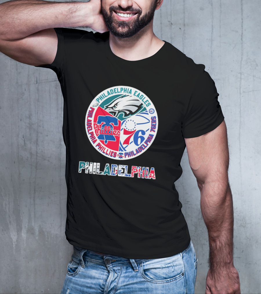 Philadelphia Eagles Phillies 76ers Circular Emblem T-Shirt