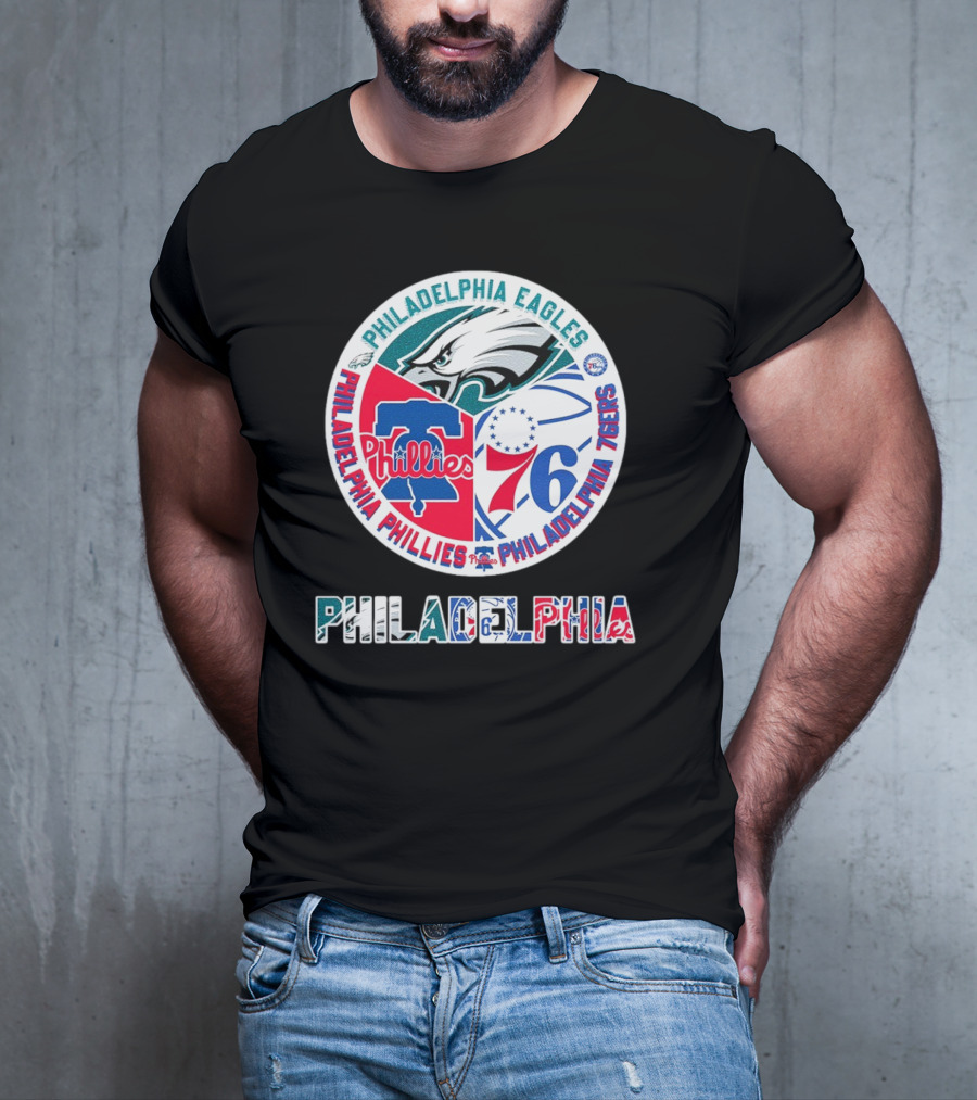 Philadelphia Eagles Phillies 76ers Circular Emblem T-Shirt