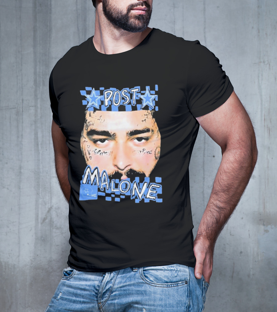Post Malone Cowboys Star Tattoo Checkered Face T-Shirt