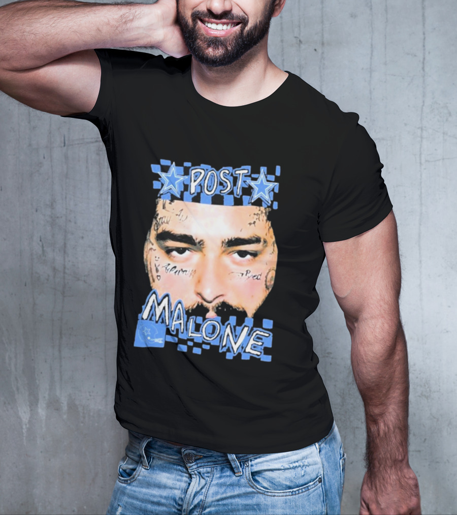 Post Malone Cowboys Star Tattoo Checkered Face T-Shirt