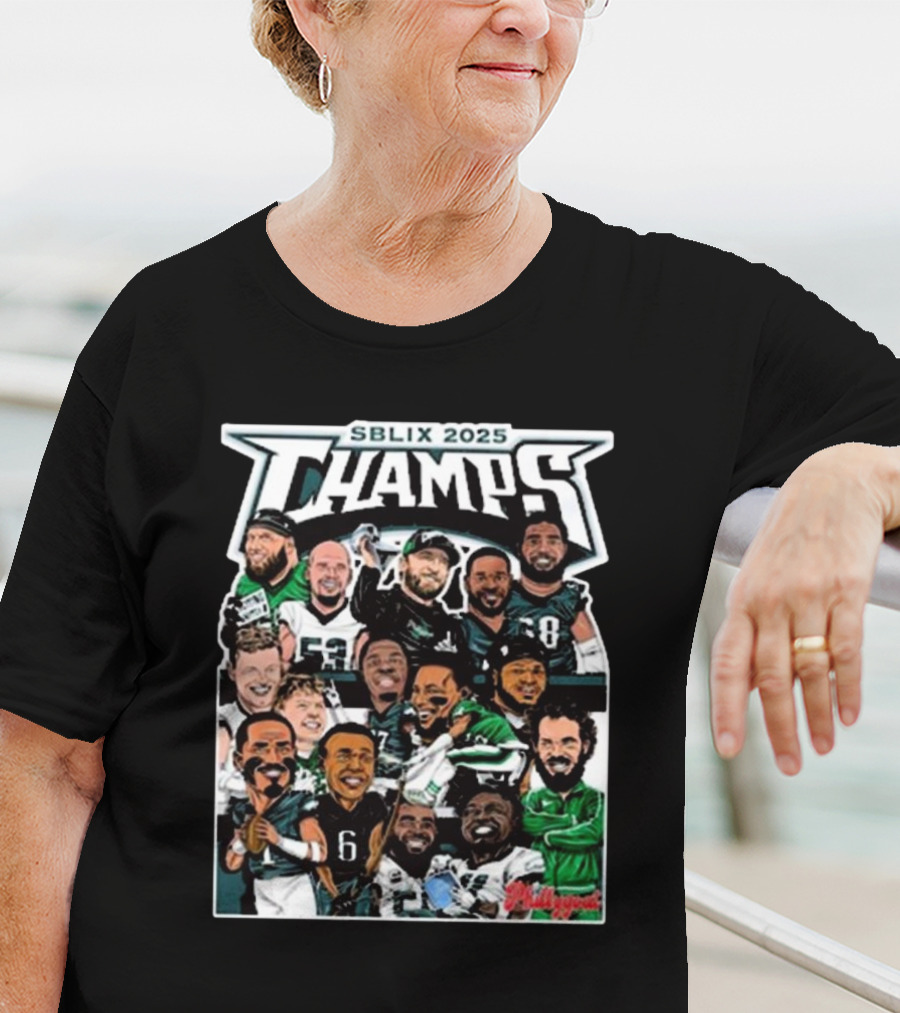 SBLIX 2025 Champs Phillygoat Philadelphia Eagles Caricatures Dream Team T-Shirt