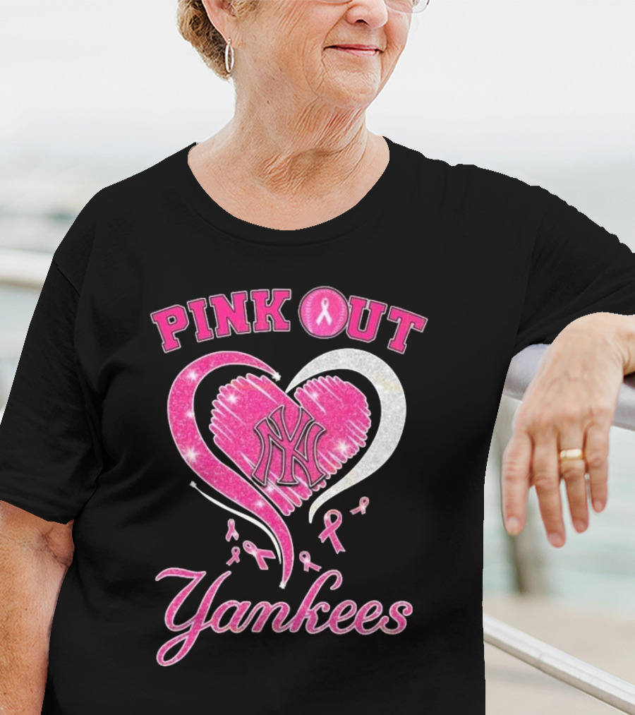 Pink Out Yankees Heart Ribbon 2025 T-Shirt