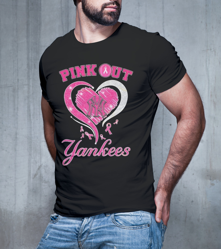 Pink Out Yankees Heart Ribbon 2025 T-Shirt