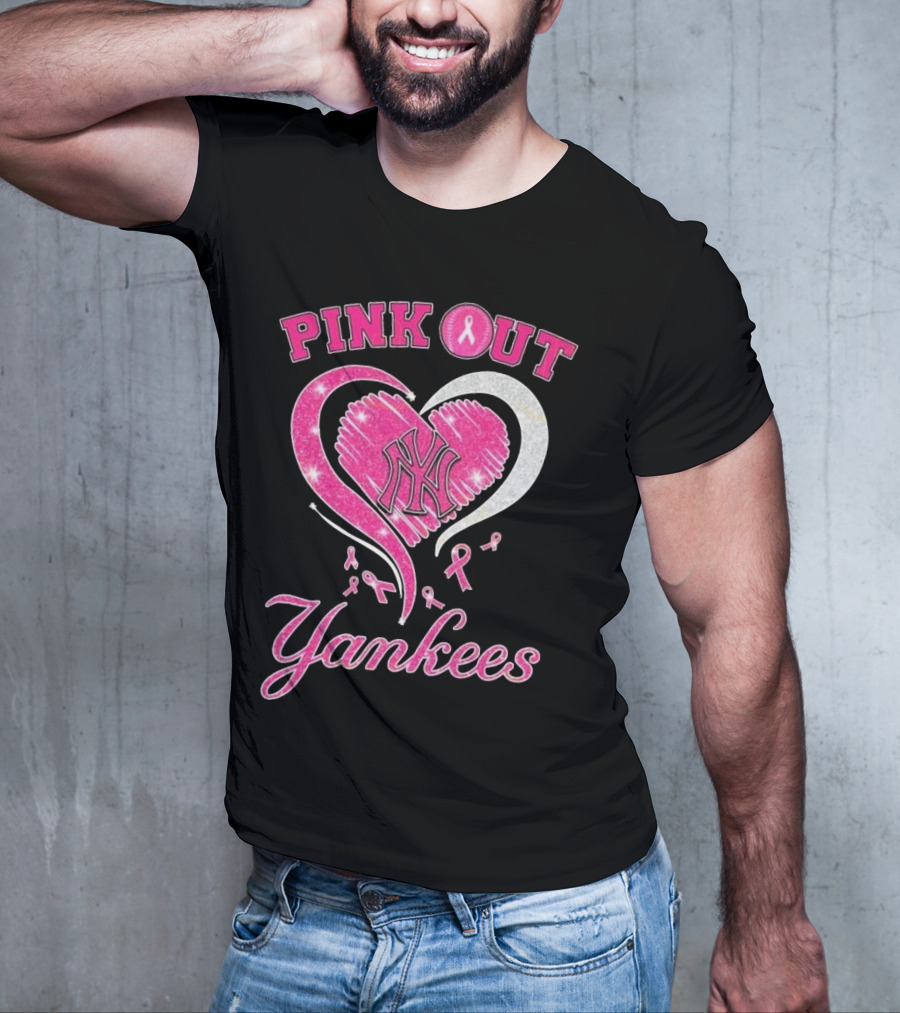 Pink Out Yankees Heart Ribbon 2025 T-Shirt