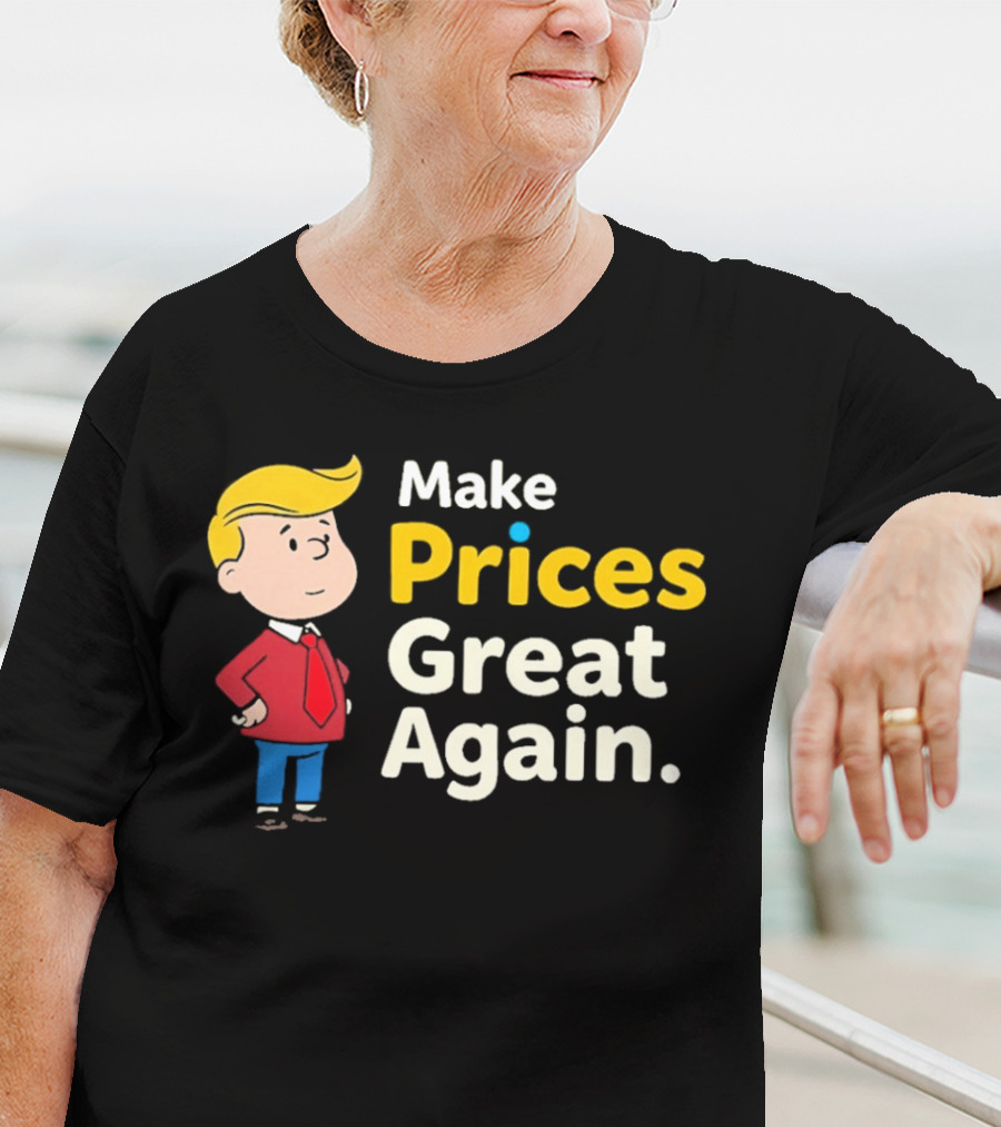 Make Prices Great Again Cartoon Character Red Tie Blue Pants T-Shirt