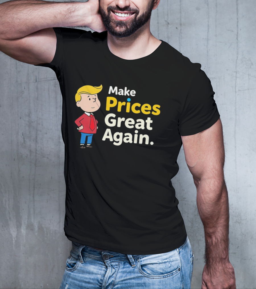 Make Prices Great Again Cartoon Character Red Tie Blue Pants T-Shirt