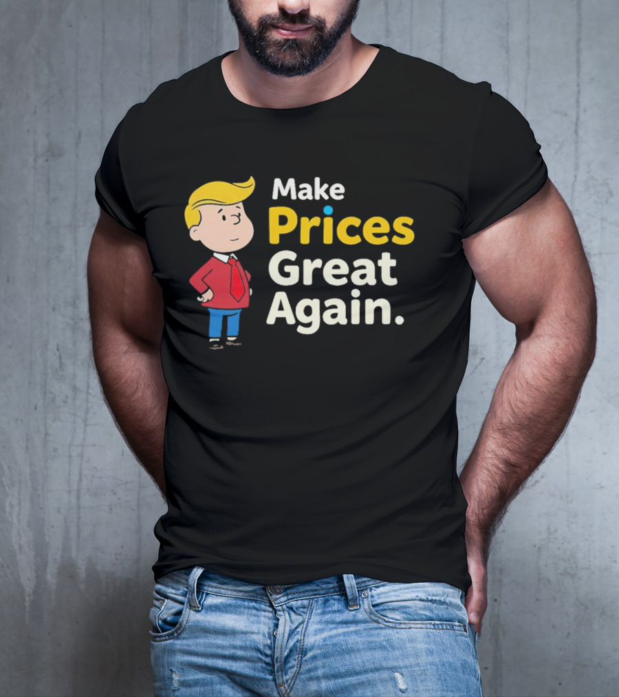 Make Prices Great Again Cartoon Character Red Tie Blue Pants T-Shirt