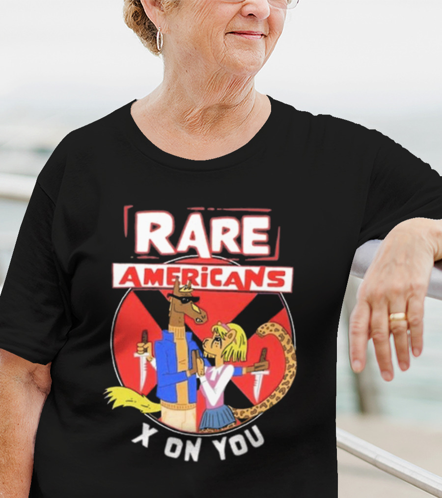 Rare Americans X On You Two Characters Holding Knives Circular Badge T-Shirt