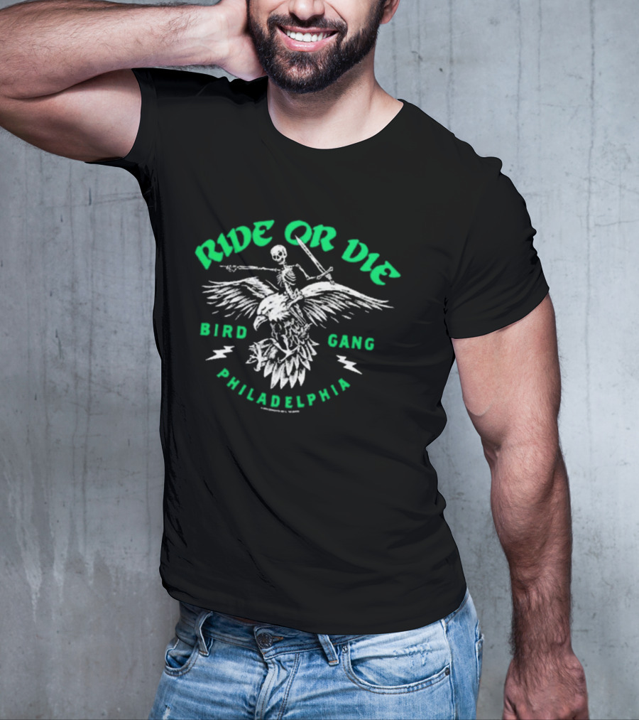 Ride Or Die Bird Gang Philadelphia Skeleton Eagle T-Shirt