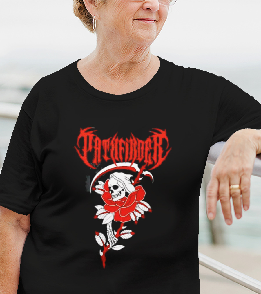 Reaper Skull With Scythe And Red Rose Gothic Aesthetic T-Shirt