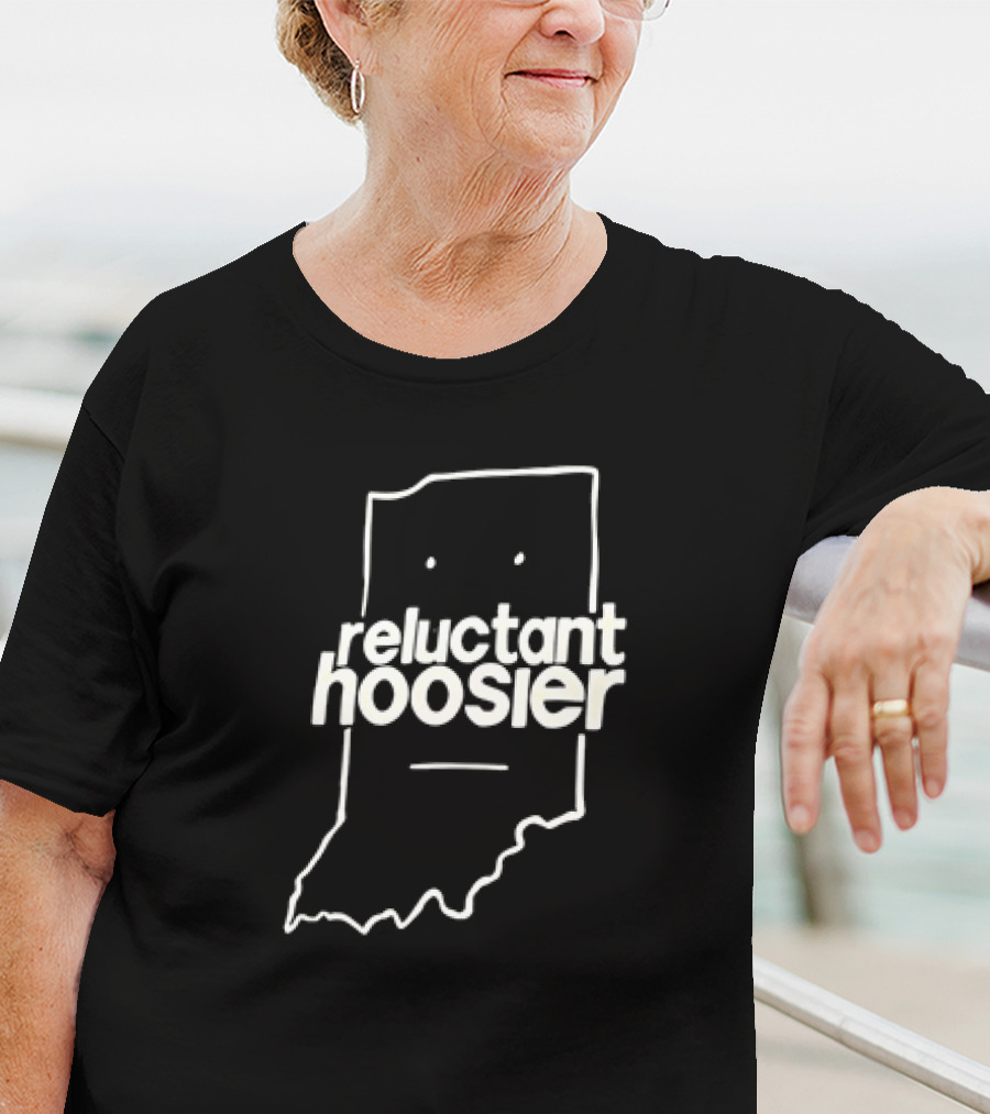 Reluctant Hoosier Indiana State Outline Face T-Shirt
