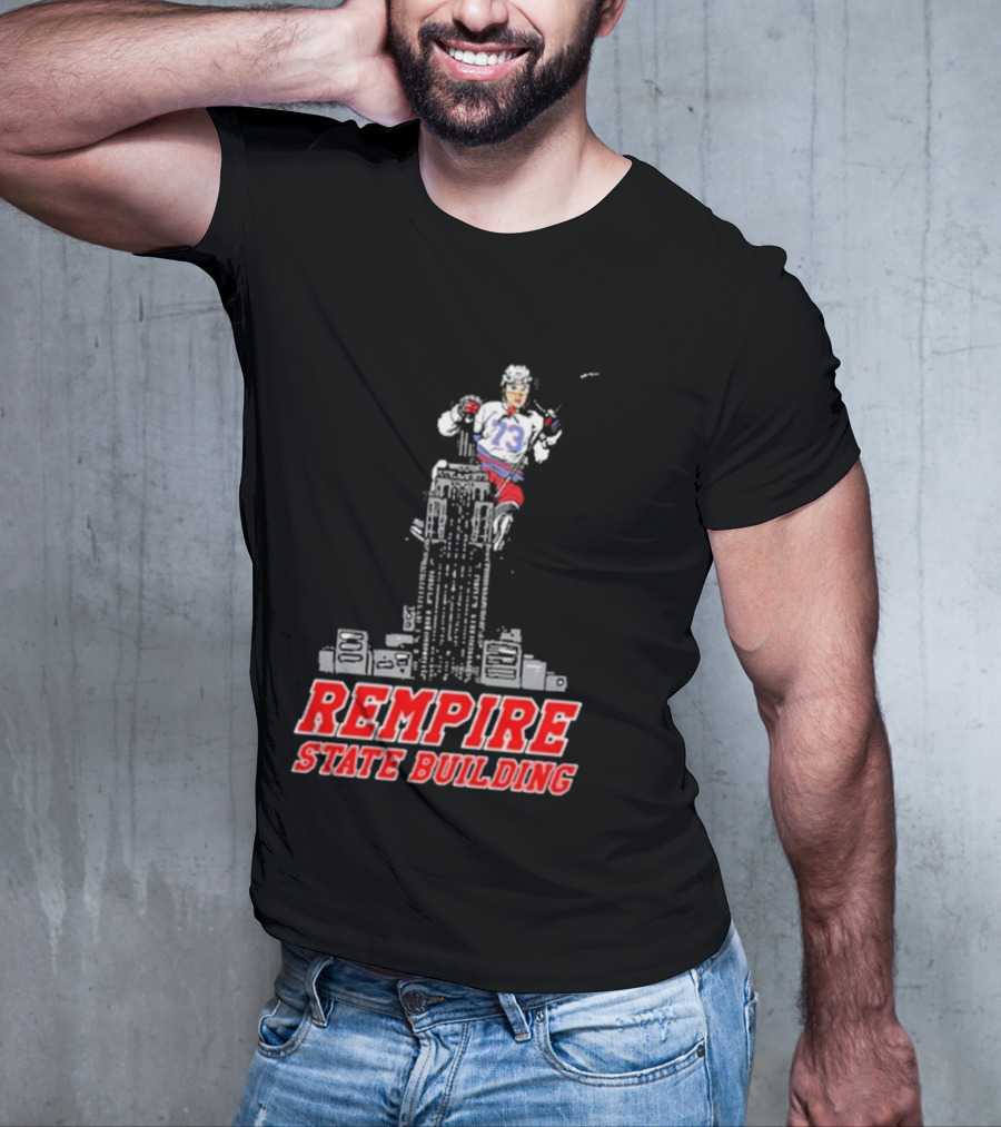 Rempire State Building Red And Blue Hockey Player Skyscraper Concept T-Shirt