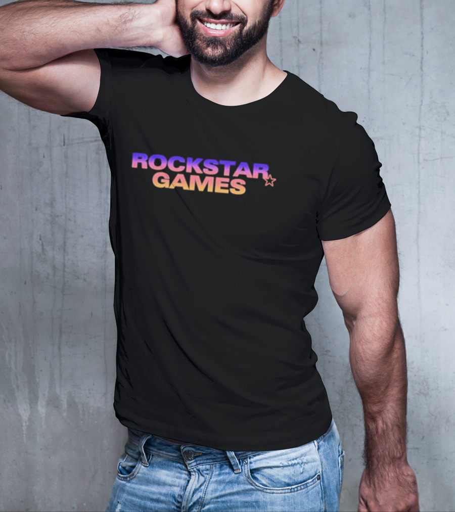Rockstar Games Gradient Text With Star Icon T-Shirt