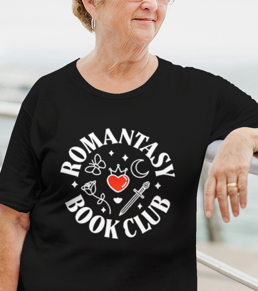 Romantasy Book Club Heart Sword Butterfly Moon Rose Crown T-Shirt