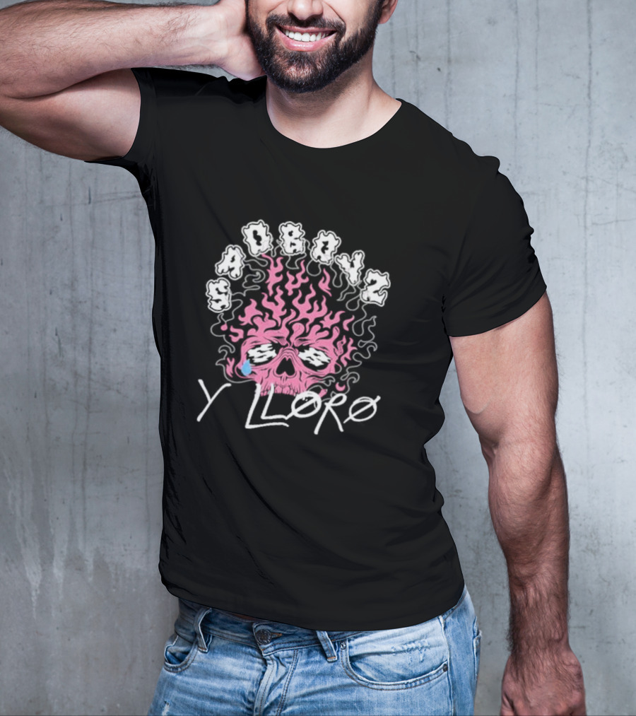 Sad Boyz Y Lloro Skull Flames Pink Blue Tear T-Shirt