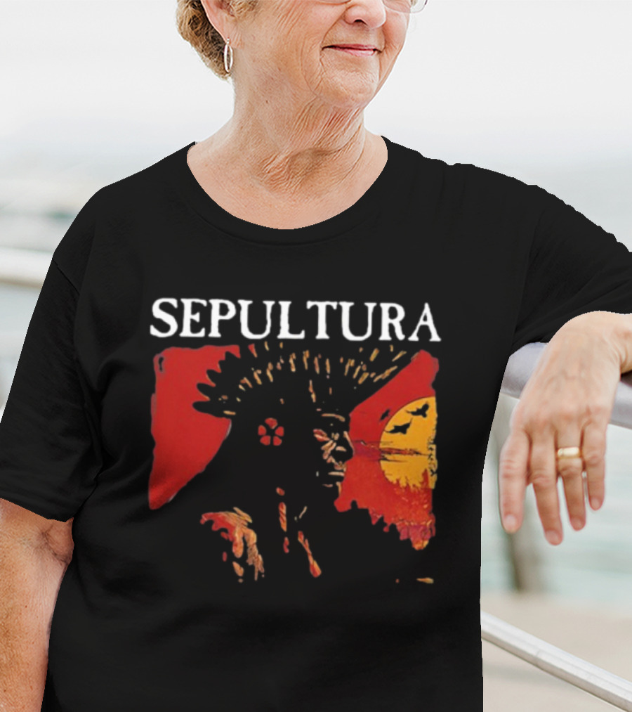 Sepultura Celebrating Life Through Death Black Sunburst And Sunset Scene T-Shirt