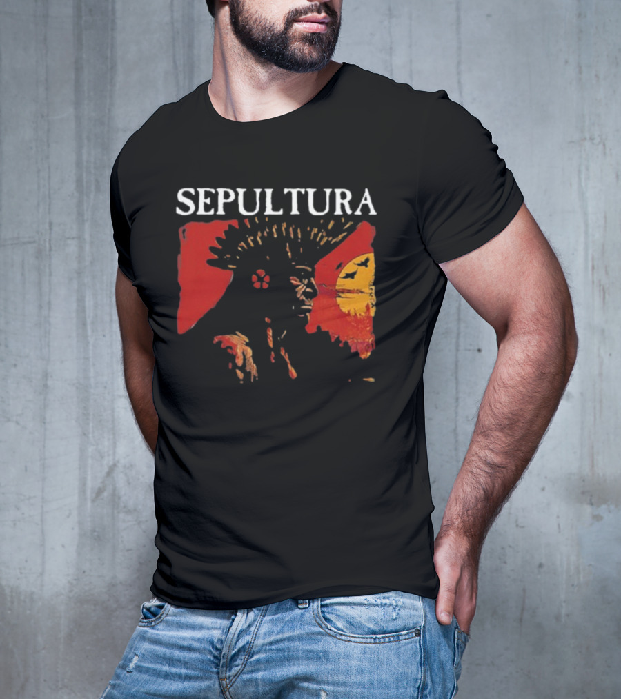 Sepultura Celebrating Life Through Death Black Sunburst And Sunset Scene T-Shirt
