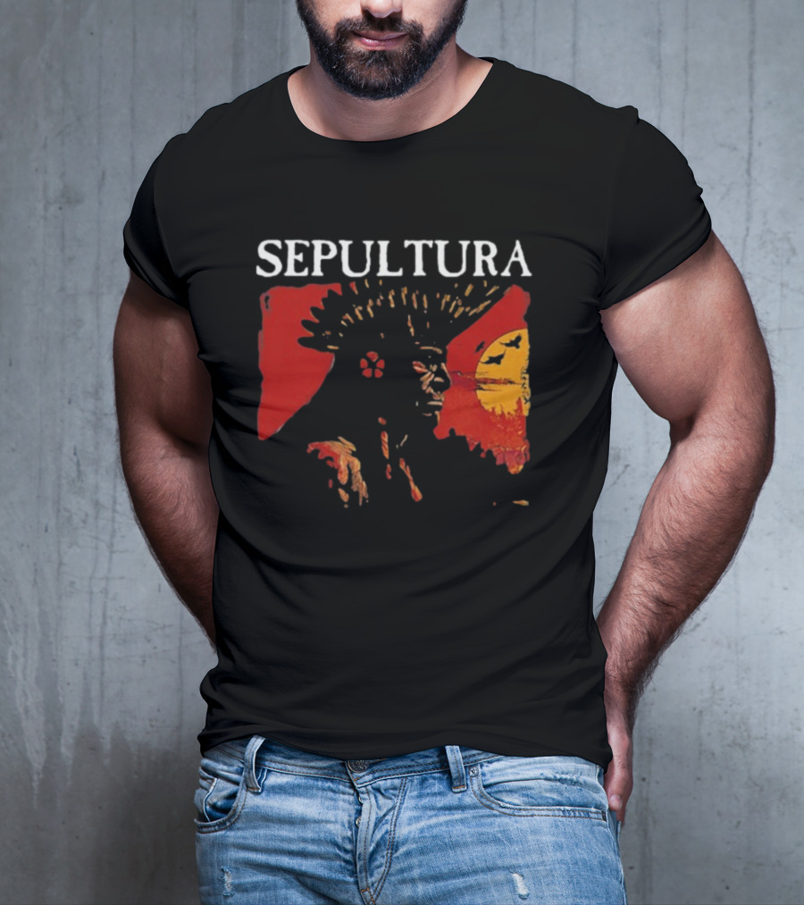 Sepultura Celebrating Life Through Death Black Sunburst And Sunset Scene T-Shirt