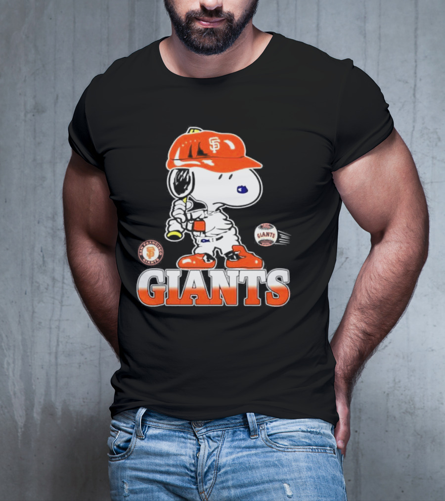 Snoopy SF Giants Baseball Fan Art Peanuts Sports Graphic T-Shirt