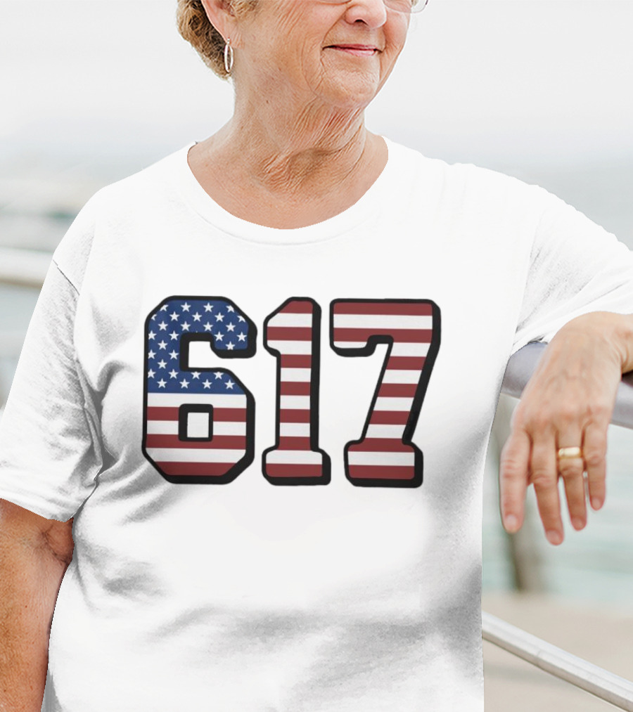 Boston 617 USA Flag T-Shirt