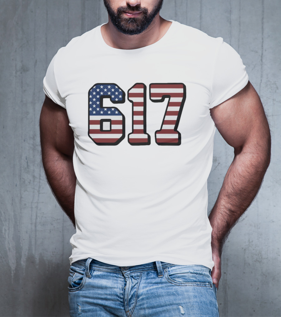 Boston 617 USA Flag T-Shirt