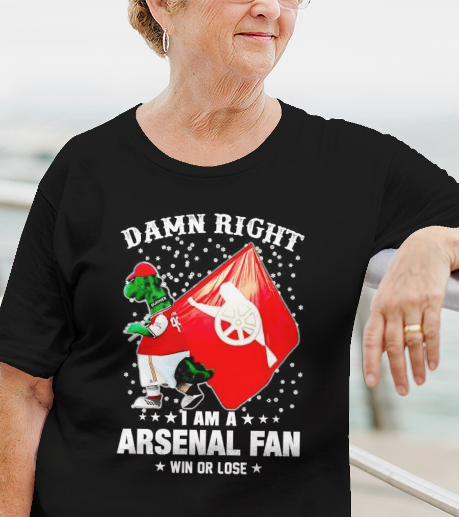 Damn Right I Am A Arsenal Fan Win Or Lose Mascot With Flag And Stars T-Shirt