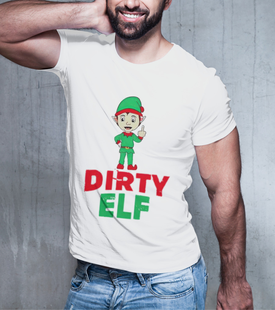 Dirty ELF Christmas Middle Finger T-Shirt